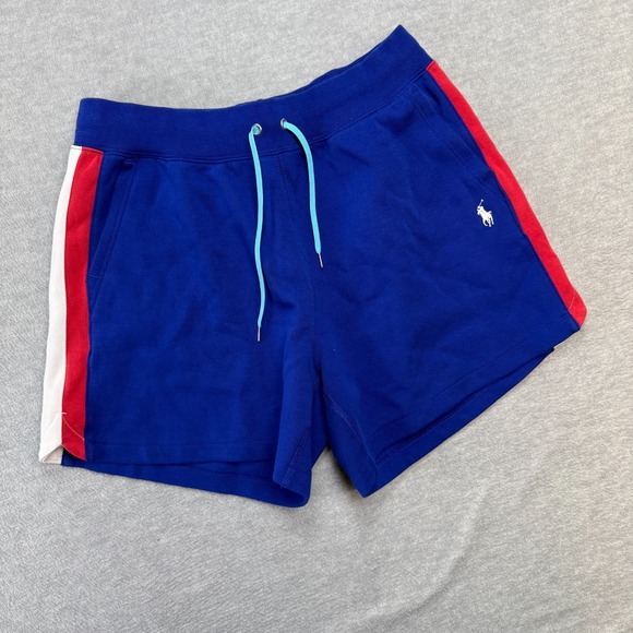Polo Ralph Lauren Sweat Shorts Womens Medium Blue Red White Striped USA Terry - Picture 2 of 12
